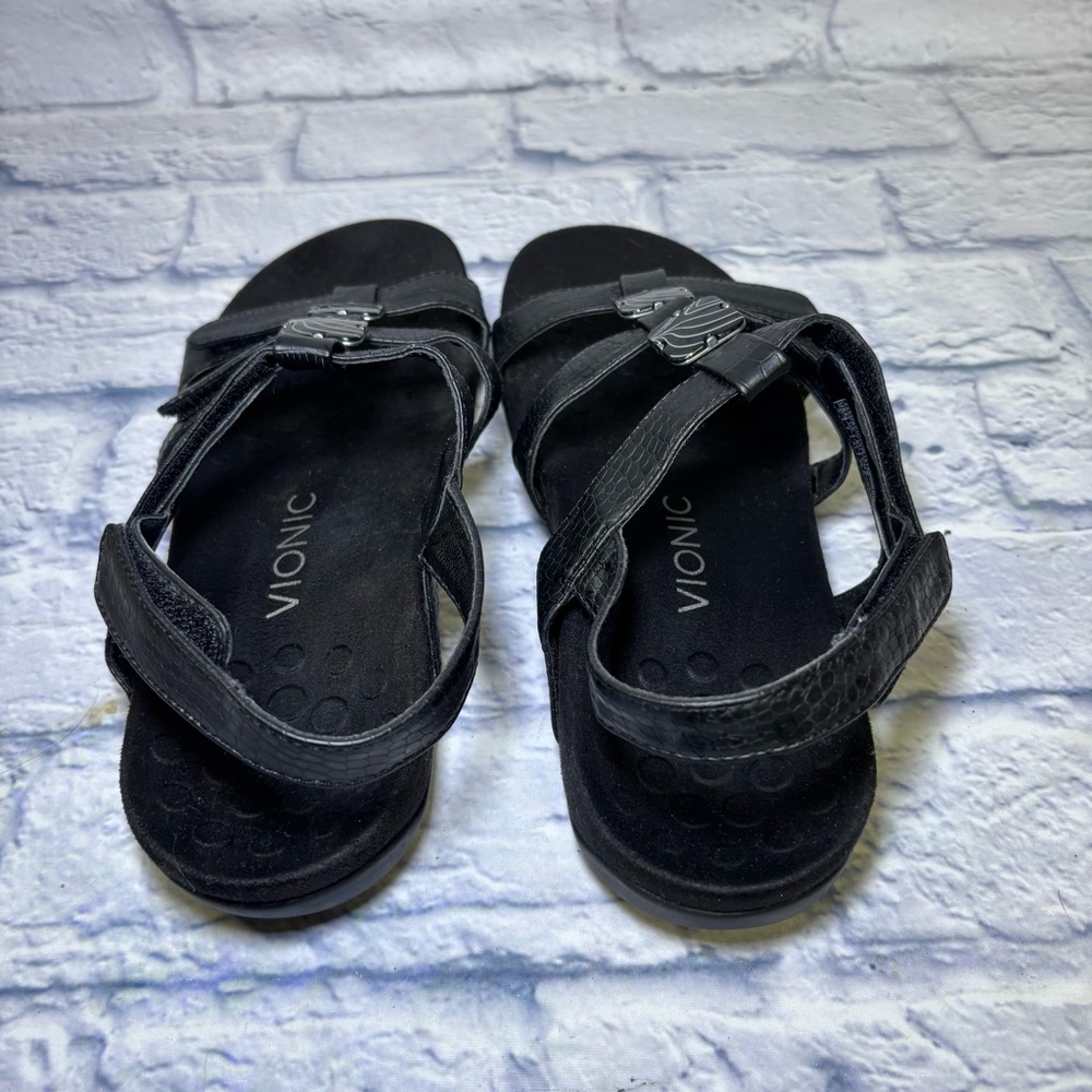 Vionic Amber Black Leather Slingback Sandals Comf… - image 5